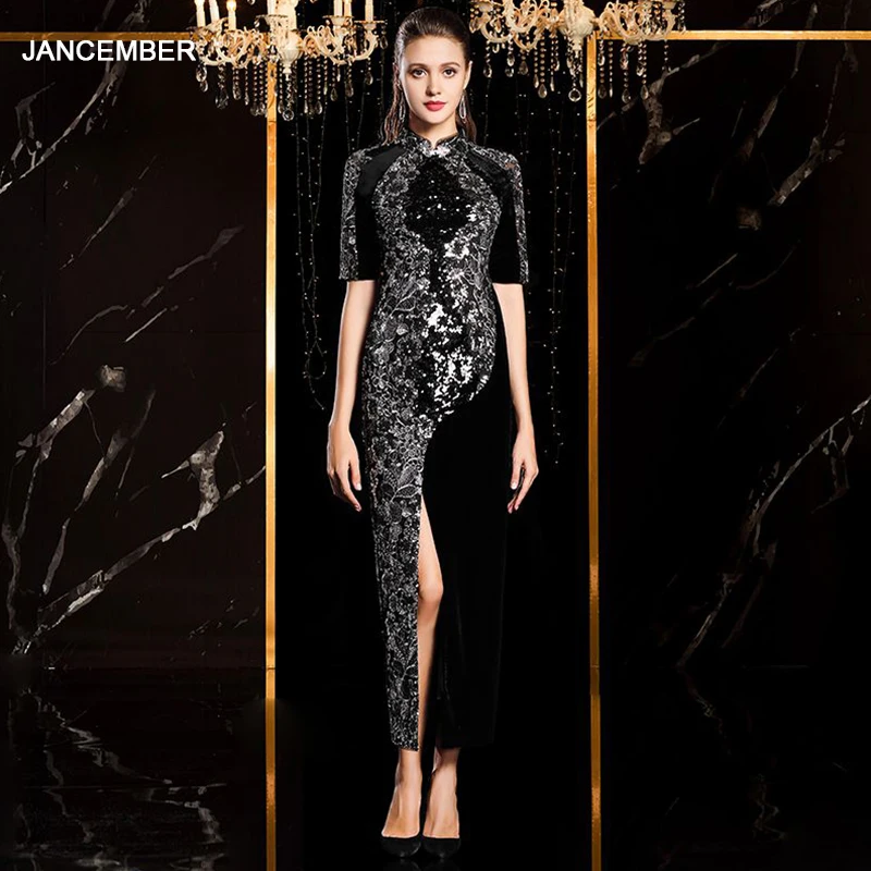 Jancembber Благородные платья для матери невесты Новые черные женские темпераментные