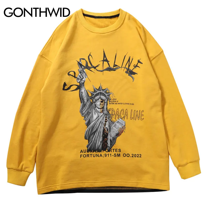 GONTHWID забавные статуи Свободы Пистолет печати мужские свитера и толстовки хип хоп