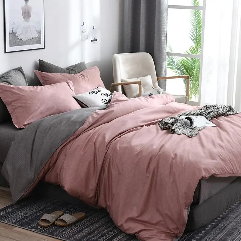 Bedding Set Cotton Solid Plaid AB Side Brife Modern Bed Comforter Twin Queen King Size 3/4pcs Duvet Cover Sheet | Дом и сад