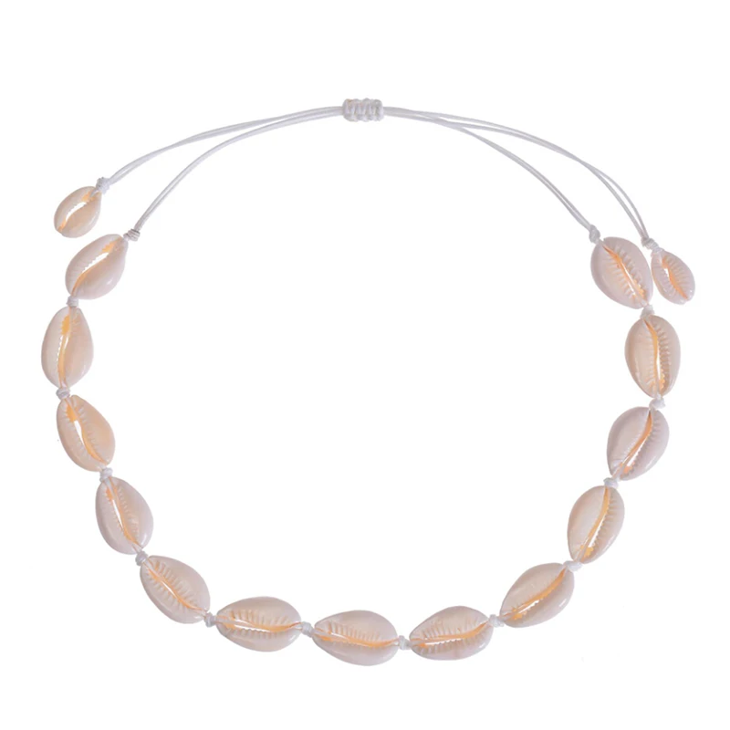Модное ожерелье из натуральной ракушки Cowrie ручной работы Плетеный Регулируемый
