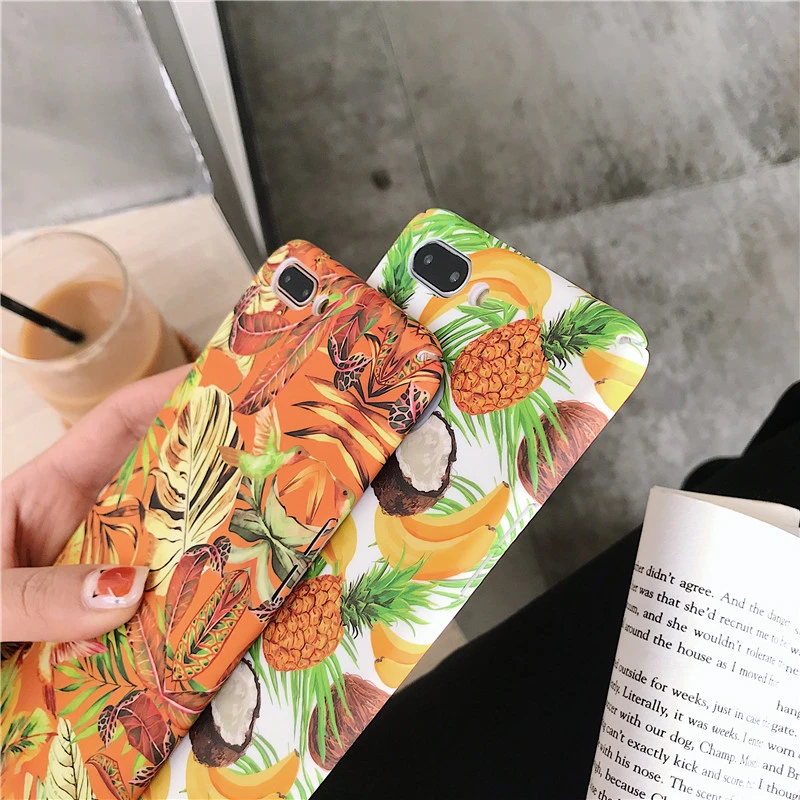 The best-selling new gold fruit and green leaf pattern mobile phone protection shell for iphone 7 case x xr max 6 8 plus |