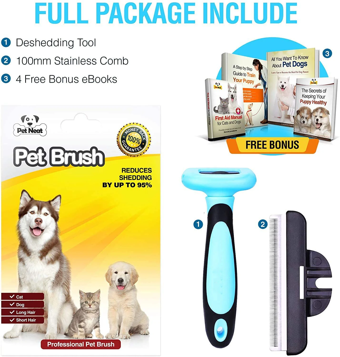 

Pet Neat Pet Grooming Brush Effectively Reduces Shedding by Up to 95% Professional Deshedding Tool for Dogs and Cats