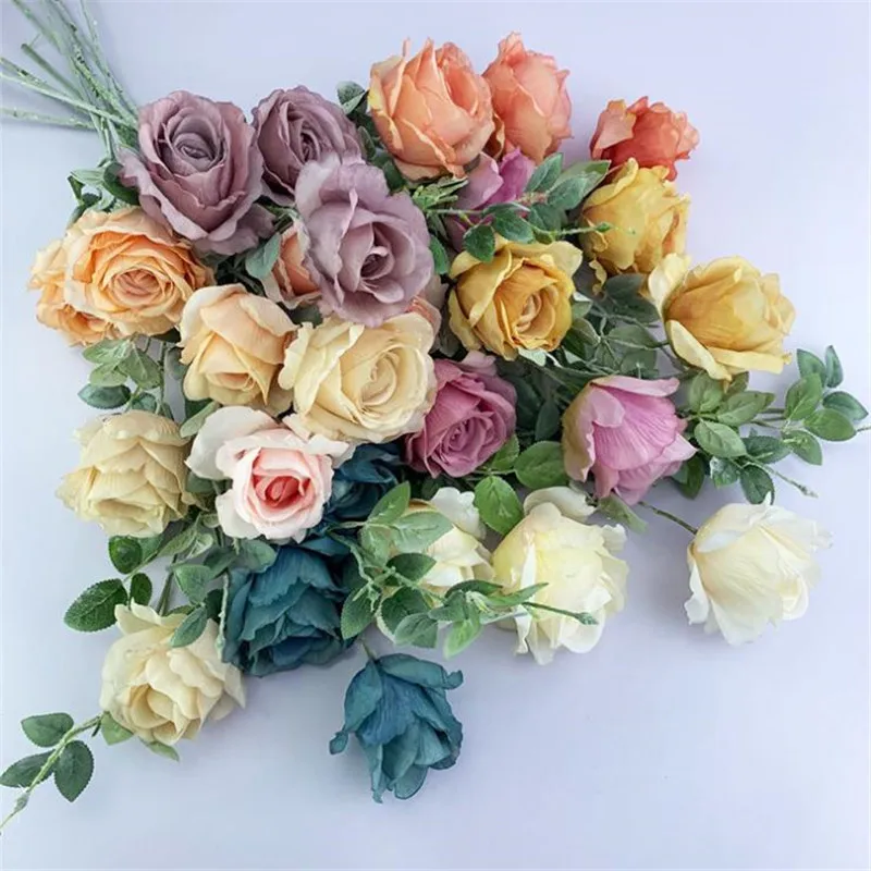 

10Pcs Fake Single Stem Tufting Rose (3 stems/piece) 33.46" Simulation Autumn Roses for Wedding Home Decorative Artificial Flower