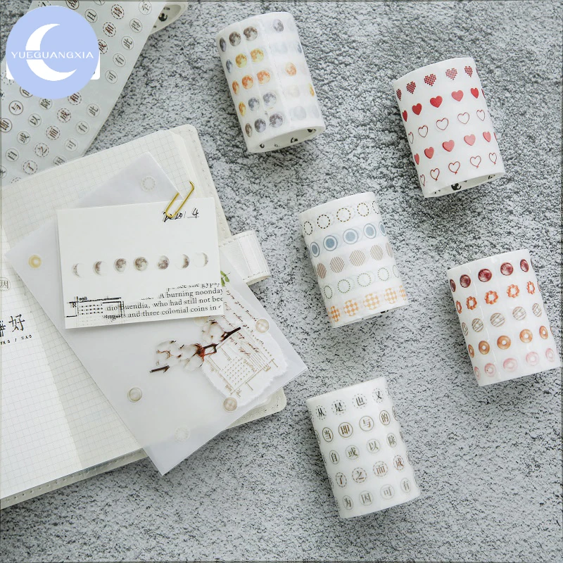 

YueGuangXia Spots Bullet Journaling DIY Write-on Minimalist Washi Tapes Deco Label Craft Masking Easy to Tear 60mm*3m 5 Designs