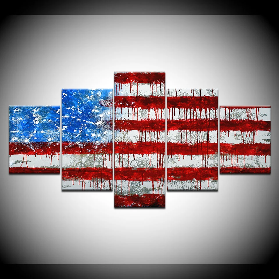 Модульные картины 5 панелей американский флаг настенная живопись на холсте