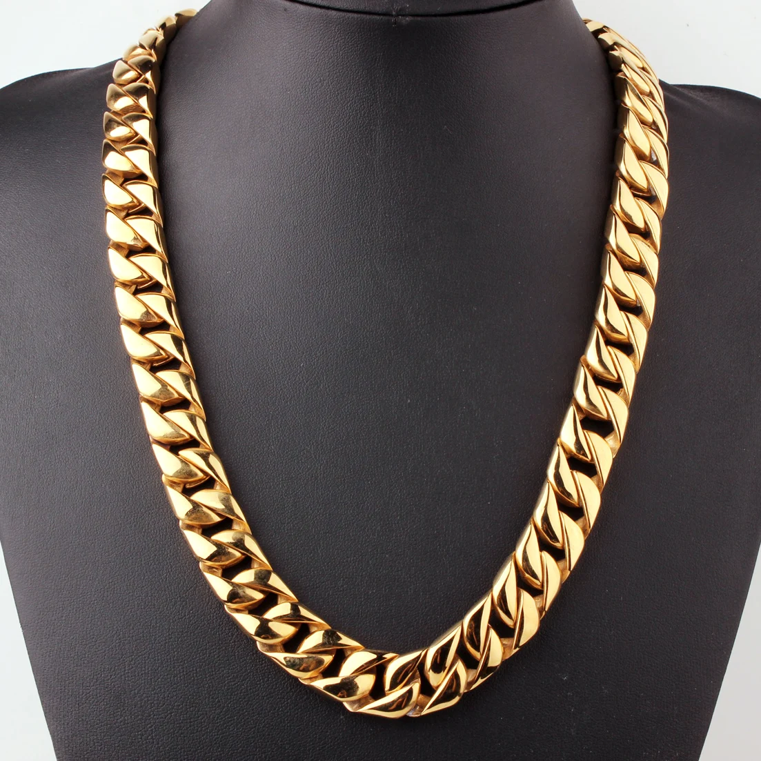 

Heavy Strong Men Gold Plated 316L Stainless Steel Curb Cuban Link Chain Necklace Jewelry Gift 7-40inch 15mm