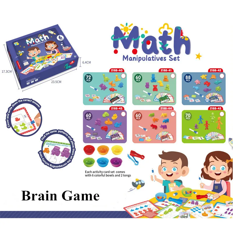 

Rainbow Soft Rubber Counting Montessori Teaching Aids Cartoon Animal Toy Children's Enlightenment Question Card Teaching Set