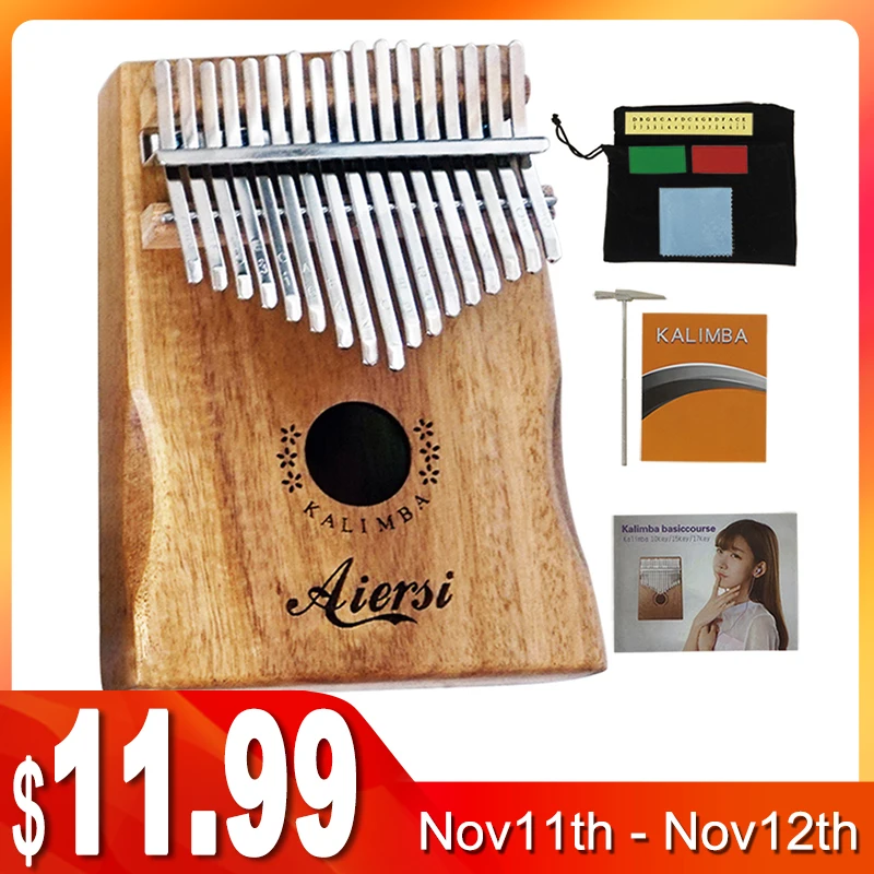 

Aiersi Solid Koa 17 Keys Gecko Kalimba Thumb Piano Calimba Musical Gift with Song Instruction Book Tune Hammer and Bag