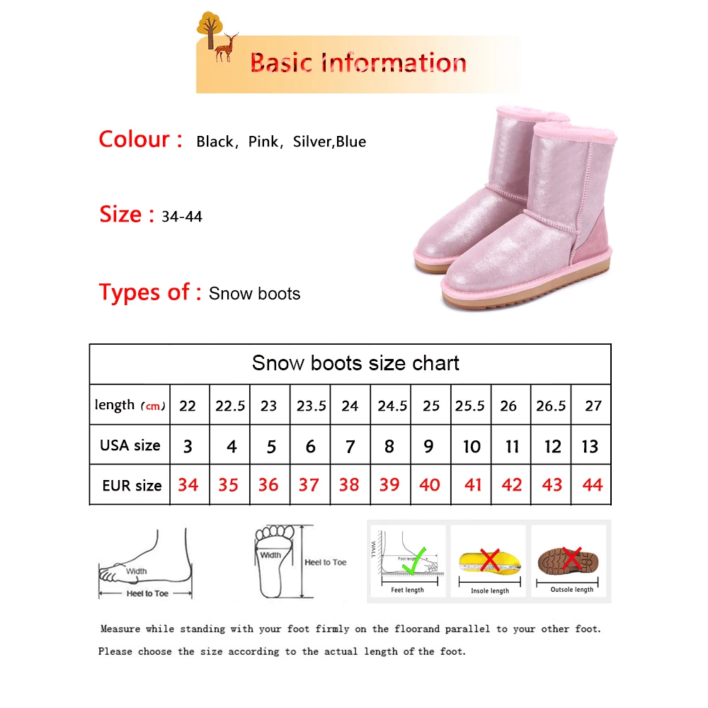 

HABUCKN Basic Winter Classic Snow Boots for Women Cowhide Suede Leather Mid-calf Slip on Shearling Wool Boots Rubber Sole Brown