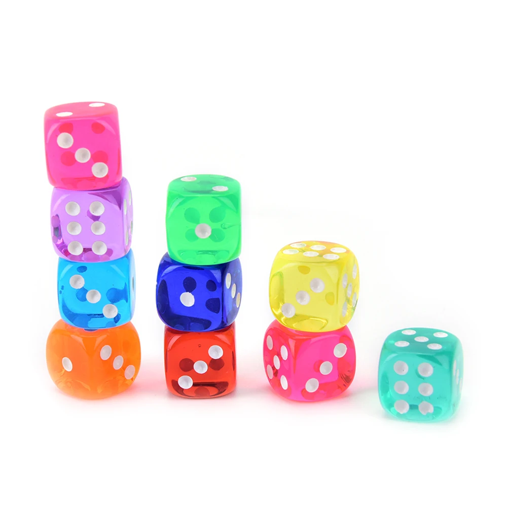 

10Pcs/set 14mm Square Transparent Dice Acrylic Craps Casino Bar Toy Game