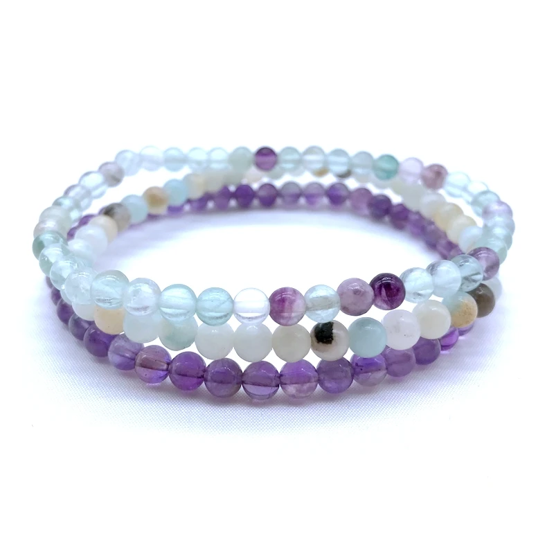 

3pcs/et Women Bracelets 4 mm Round Nature Stone Beads Girls Bracelet 18-18.5cm Not Glass Really Color Lapis Agates Crystal