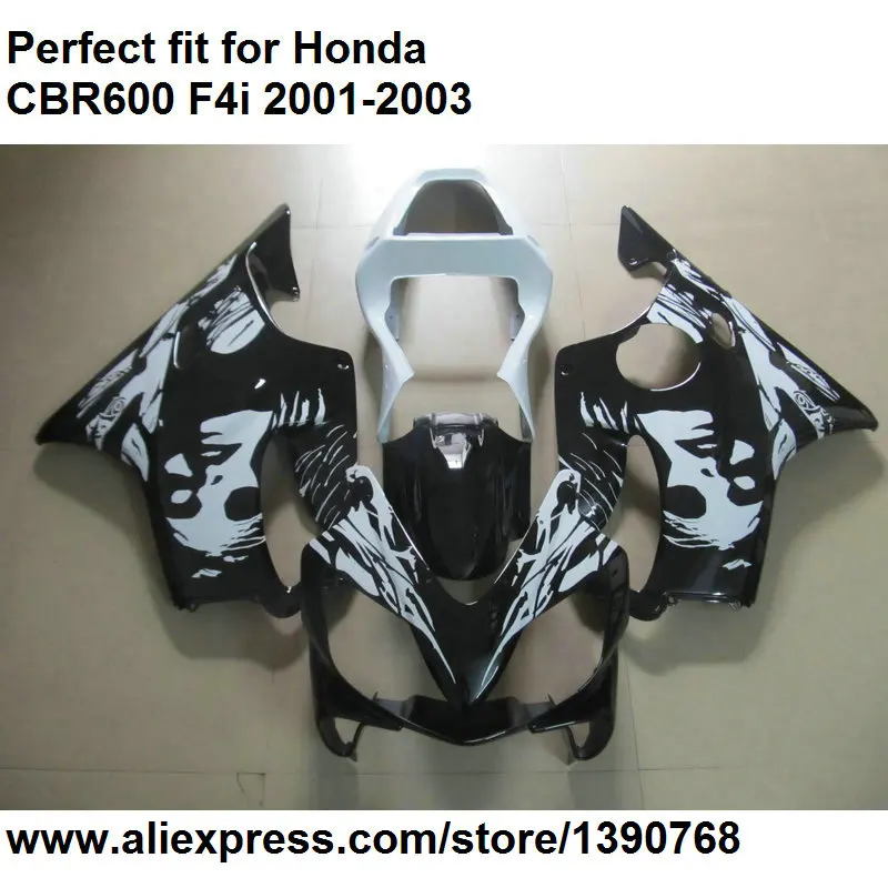 Лидер продаж комплект обтекателей для Honda CBR 600 F4i 2001 2002 2003 черно белые Обтекатели