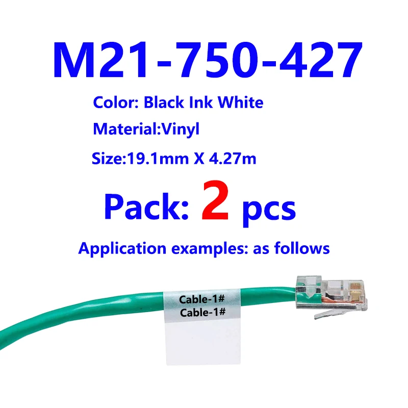 

2Pack Bmp21 M21-750-427 Label Tape Black On White vinyl film Compatible for BMP21 Plus ID PAL LABPAL Cable Label Maker BMP21 LAB