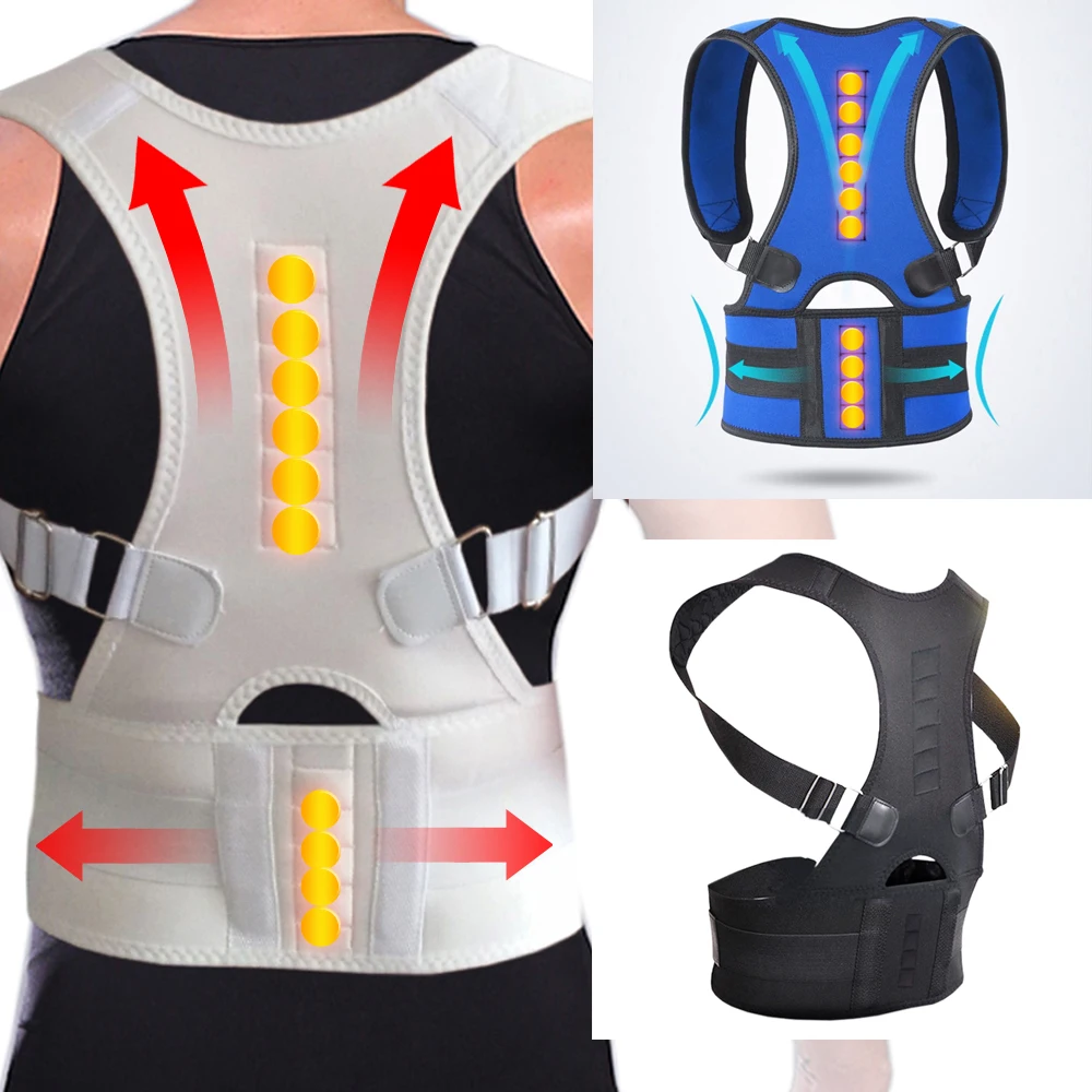 

Magnetic Shoulder Back Brace Posture Corrector Spine Belt Waist Support Lumbar Double Elastic Bandage Breathable Mesh Men Women