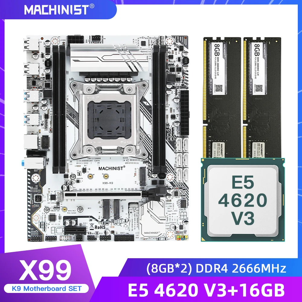 Verkauf MASCHINIST X99 Motherboard LGA 2011-3 Set Kit Intel Xeon E5 4620 V3 Prozessor DDR4 16G(2*8G)2666MHz RAM M-ATX NVME M.2 SSD X99-K9