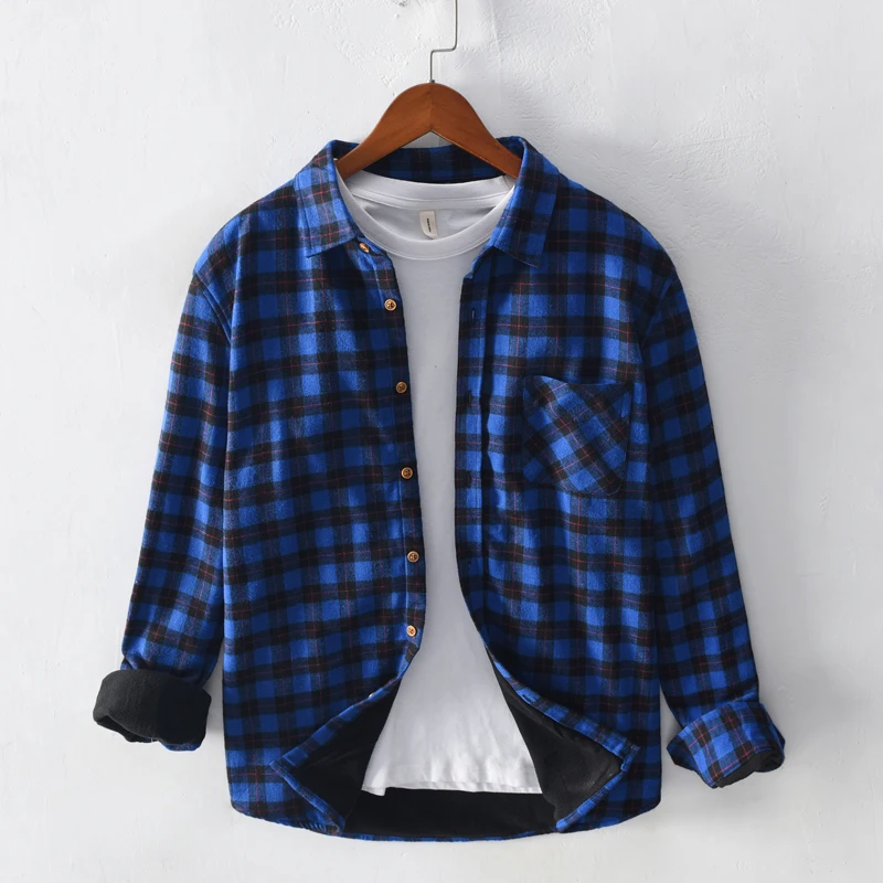 Мужская хлопковая рубашка с длинными рукавами Повседневная дышащая в клетку