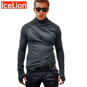 IceLion 2021 Новинка весны Фитнес Футболка модная мужская спортивная обувь с высоким воротником перчатки дизайн в стиле хип-хоп с длинным рукавом, тонкие обтягивающие рубашки, Мужская футболка