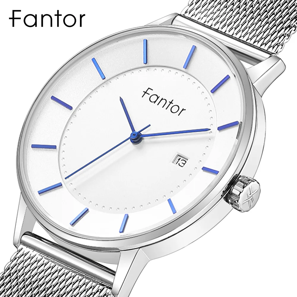 Fantor часы для мужчин Топ люксовый бренд для мужчин Дата кварцевые наручные часы Классический минималистичный простой водонепроницаемый сетка сталь часы для мужчин