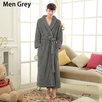 Men Grey Лидер продаж, женское плотное вафельное длинное кимоно, банный халат для женщин, большой размер, женский халат, зимний халат для невесты, свадебные халаты - Цвет: Men Grey