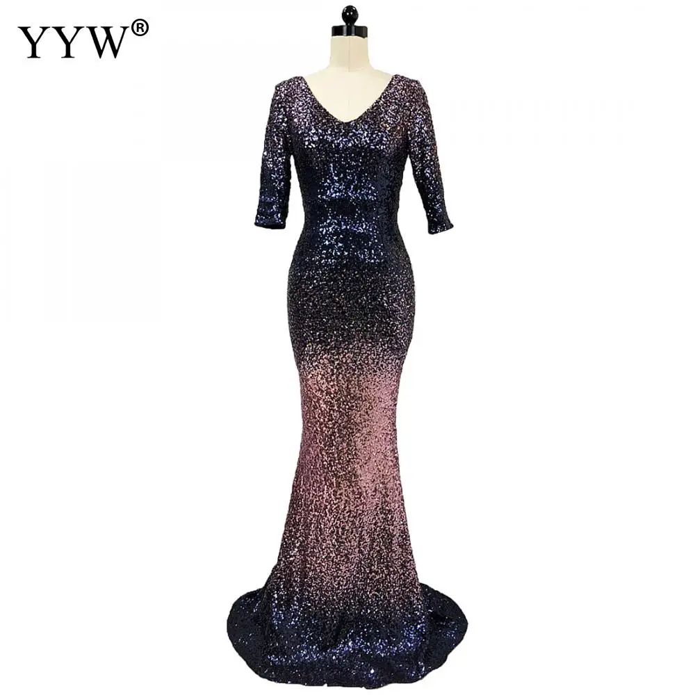 

Женское вечернее платье, с V-образным вырезом и блестками