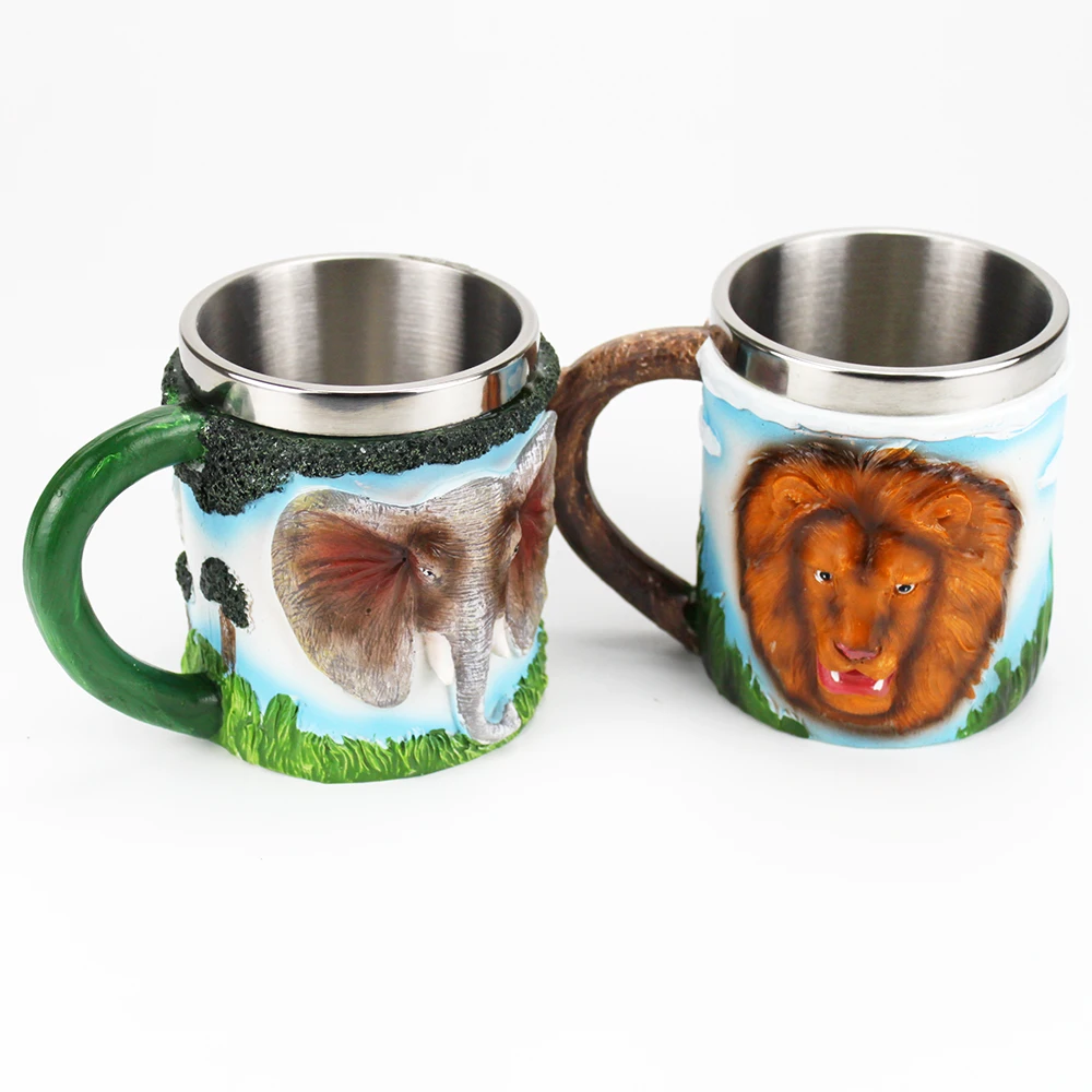 

Coffee Beer Mug Tankard with 3D Lion Elephant Decoration Coffee Beer Wine Mugs Cup Tankard BEST Birthday Halloween Gift