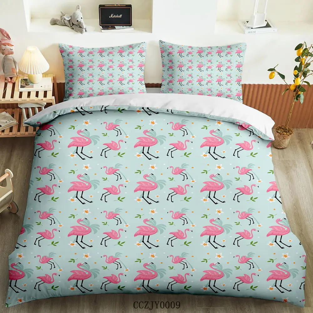 

3D print Flamingo girls cartoon cute bedding set luxury twin queen full 2/3pcs size bedroom for home kids jogo de cama
