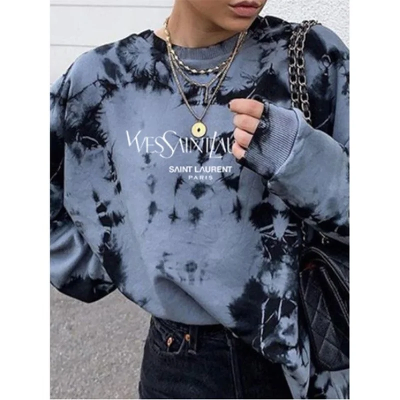 

2021 autumn and winter women's tie dye printed long sleeve T-shirt plus size