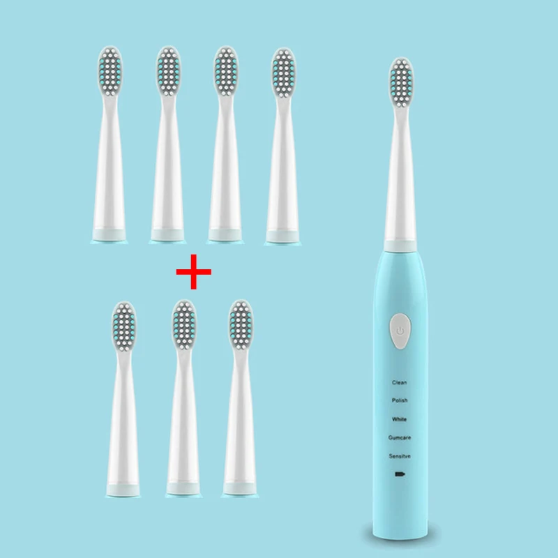 blue set Ультра звуковая электрическая зубная щетка перезаряжаемая зубная щетка моющаяся электронная отбеливающая зубная щетка для взрослых с таймером зубная щетка - Цвет: blue set