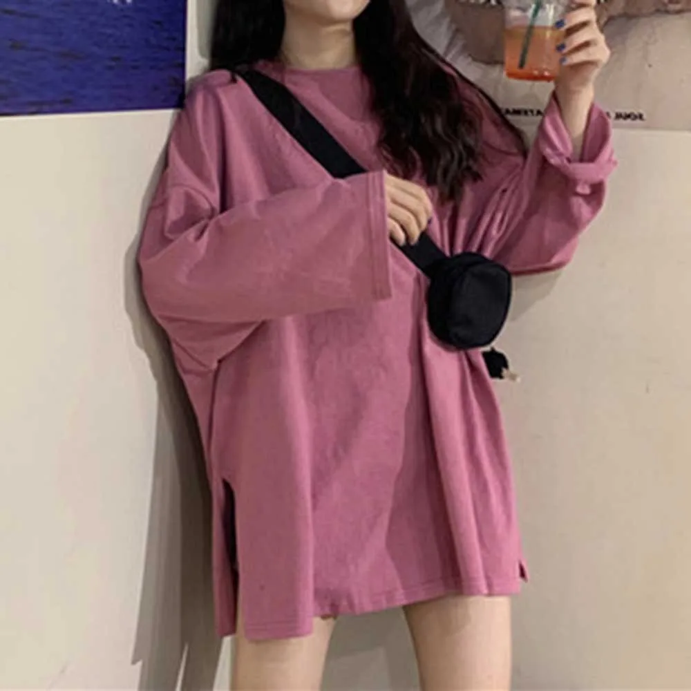 

Korean Style Plain Women T-Shirt Tops Plus Size Fashion Long Sleeve Harajuku Simple Female Basic Oversize Streetwear Tee Shirt