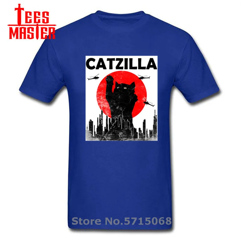 Newest Catzilla T Shirt Japanese Sunset Style Cat Vintage Kitten Lover Gift Tshirt Crewneck Soft Black Harajuku Cotton Tops Tees | Мужская