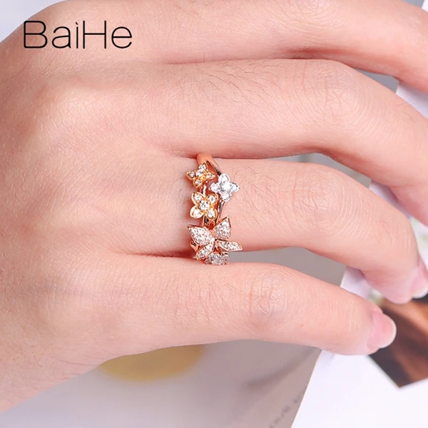 BAIHE Solid 14K белый+ желтый+ розовое золото Сертифицированный 0.24ct натуральные Алмазы обручальные женские модные ювелирные изделия Подарочное кольцо