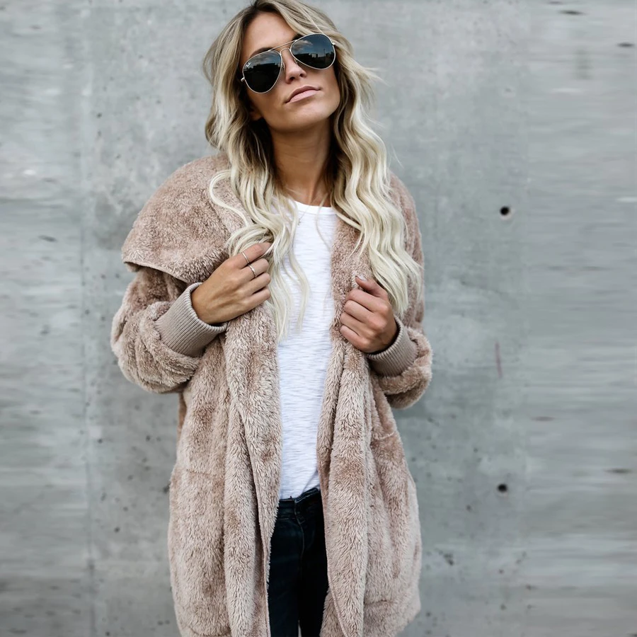 Женский Теплый кардиган с капюшоном Свободный Повседневный длинный свитер