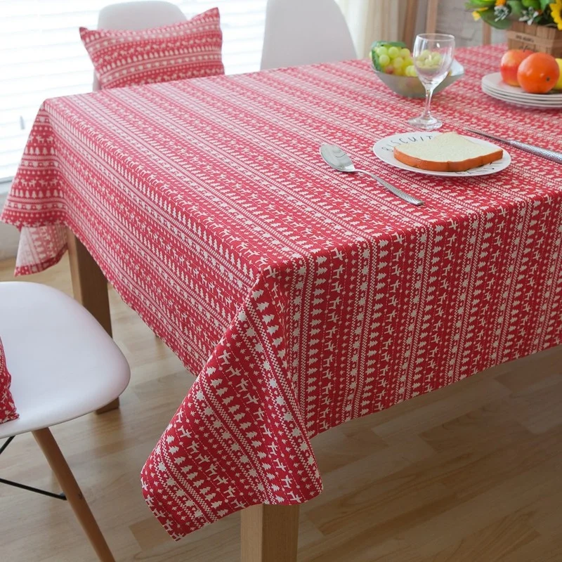 

Xmas Red Elk Tablecloth Christmas Tree Stripes Table Cloth Cotton Linen Cover Towel Table Cover Home Decor New Year Table Runner