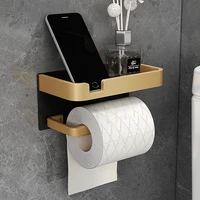 bathroom paper holder space aluminum roll holder phone black gold shelf mobile phone towel rack toilet paper holder tissue box