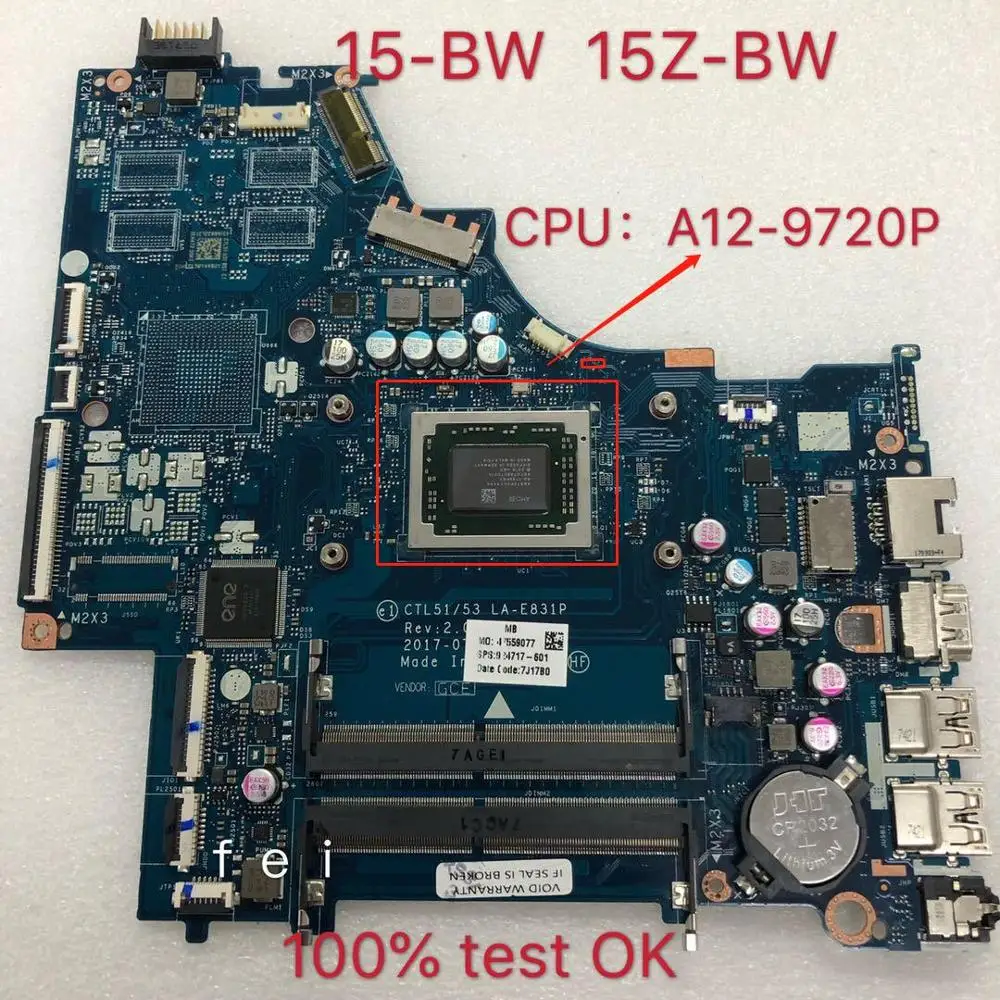 Ctl51/53 LA-E831P  Hp 15-BW 15Z-BW  ,    924717-601 Cpu: A12-9720P ddr4 100% teste ok