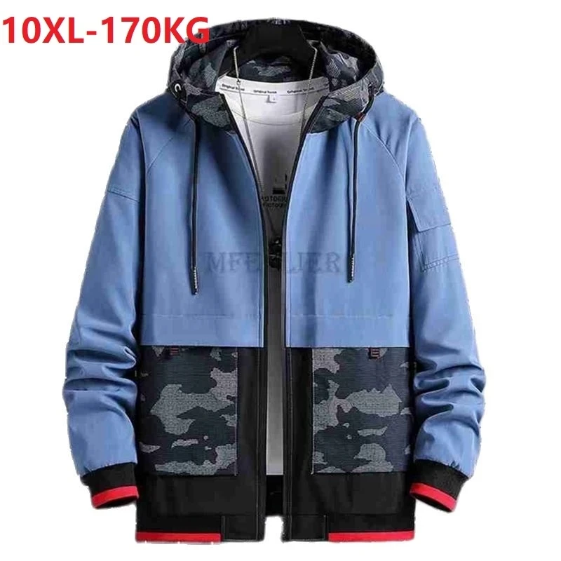 

autumn winter men jackets hooded plus size 8XL 10XL Camouflage high street hip hop coat patchwork korea style cargo jackets 54