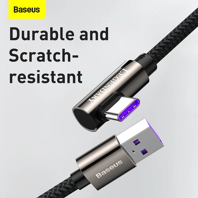 

Baseus 66W USB Type C Cable 5A Fast Charging Charger For Huawei P40 P30 Pro 90 Degree LED USB-C Type-C Data Cord Wire For Xiaomi