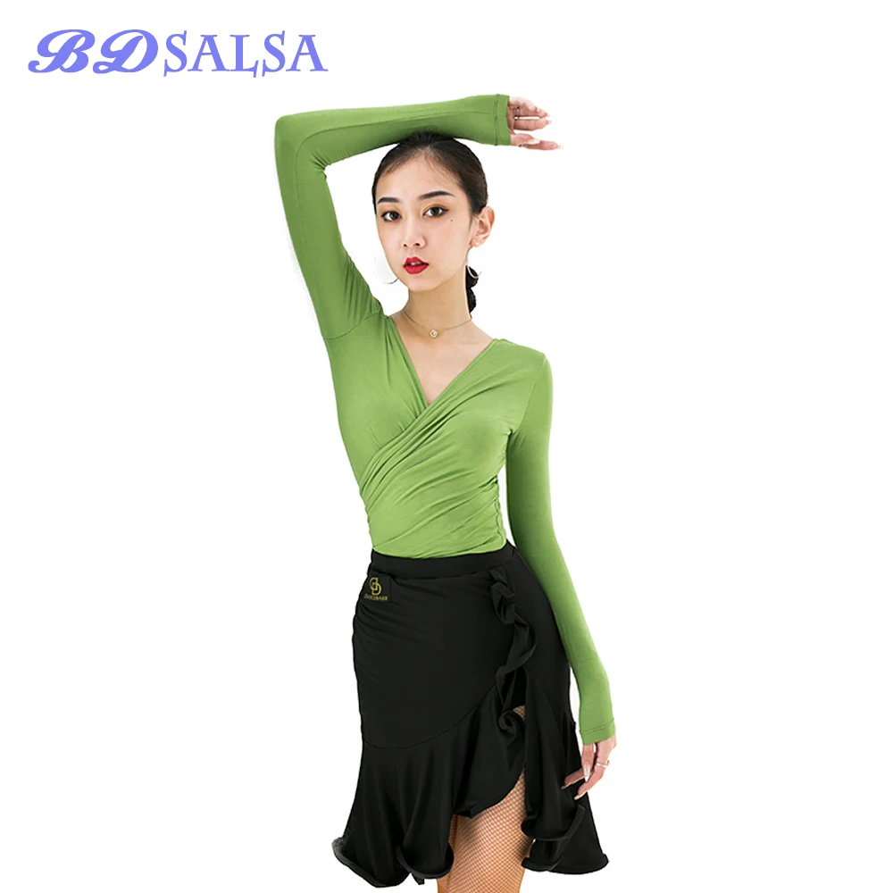 2020 Tops New Latin Dance Dress Summer Skirt Female Adult Dance Dress Two Put On Clothes DA440  V-Neck Short Sleeve Rumba Hot