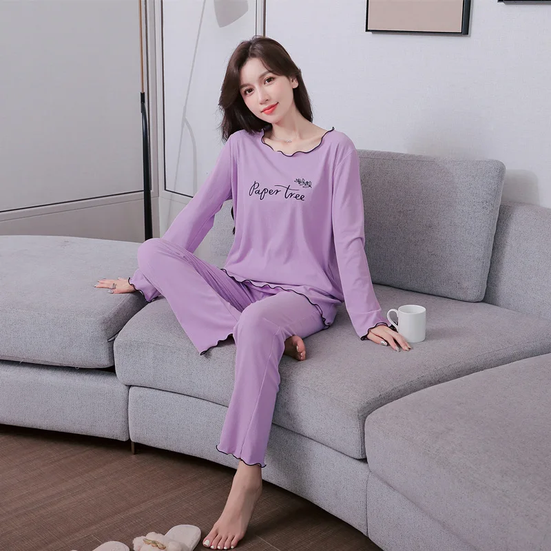 

Женский хлопковый пижамный комплект с оборками, комплект из 2 предметов, нижнее белье большого размера, Пижамный костюм, одежда для сна, ночн...