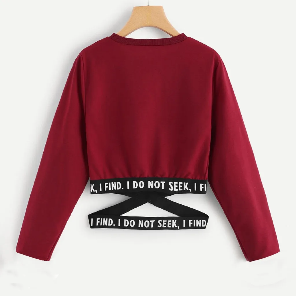 Женская толстовка модный однотонный пуловер с перекрестной шнуровкой