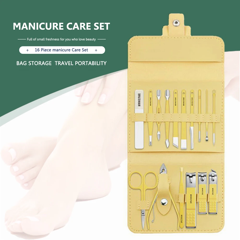 

16pcs Manicure Cutters Nail Clipper Set Stainless Steel Ear Spoon Nail Clippers Pedicure Nail Scissors Kit for Valentine's Gift