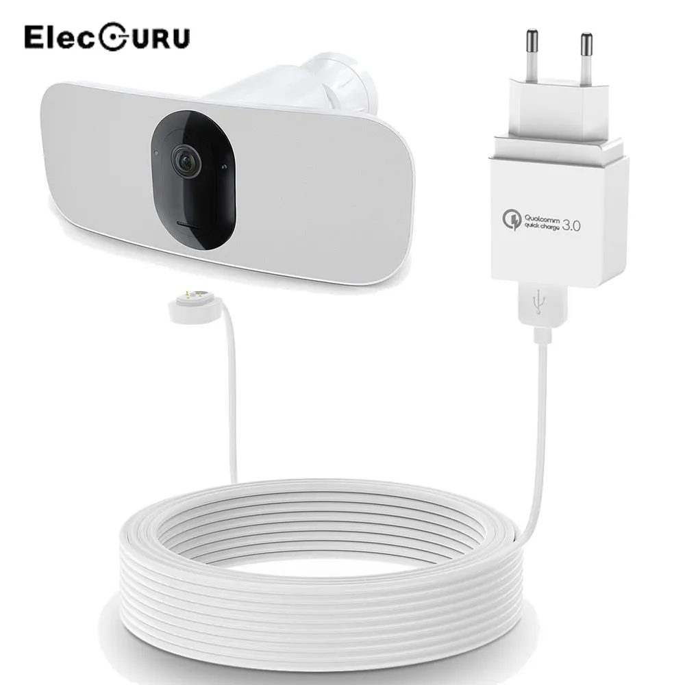 Cabo de Carregamento Câmera do Projetor Carregador de Carregamento Rápido do qc 3.0 à Prova de Intempéries Impermeável de 30ft 9m com Adaptador para Arlo Branco – Pro 3