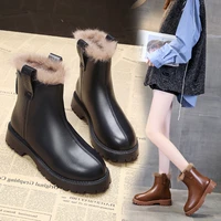 new mid heels lady botas 2022 winter platform short plush casual ankle motorcycle boots fashion warm pu leather oxford shoes