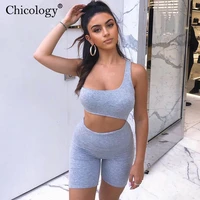 chicology one shoulder hollow out playsuit sporting bodycon casual streetwear romper women 2020 summer clothes sexy combishort