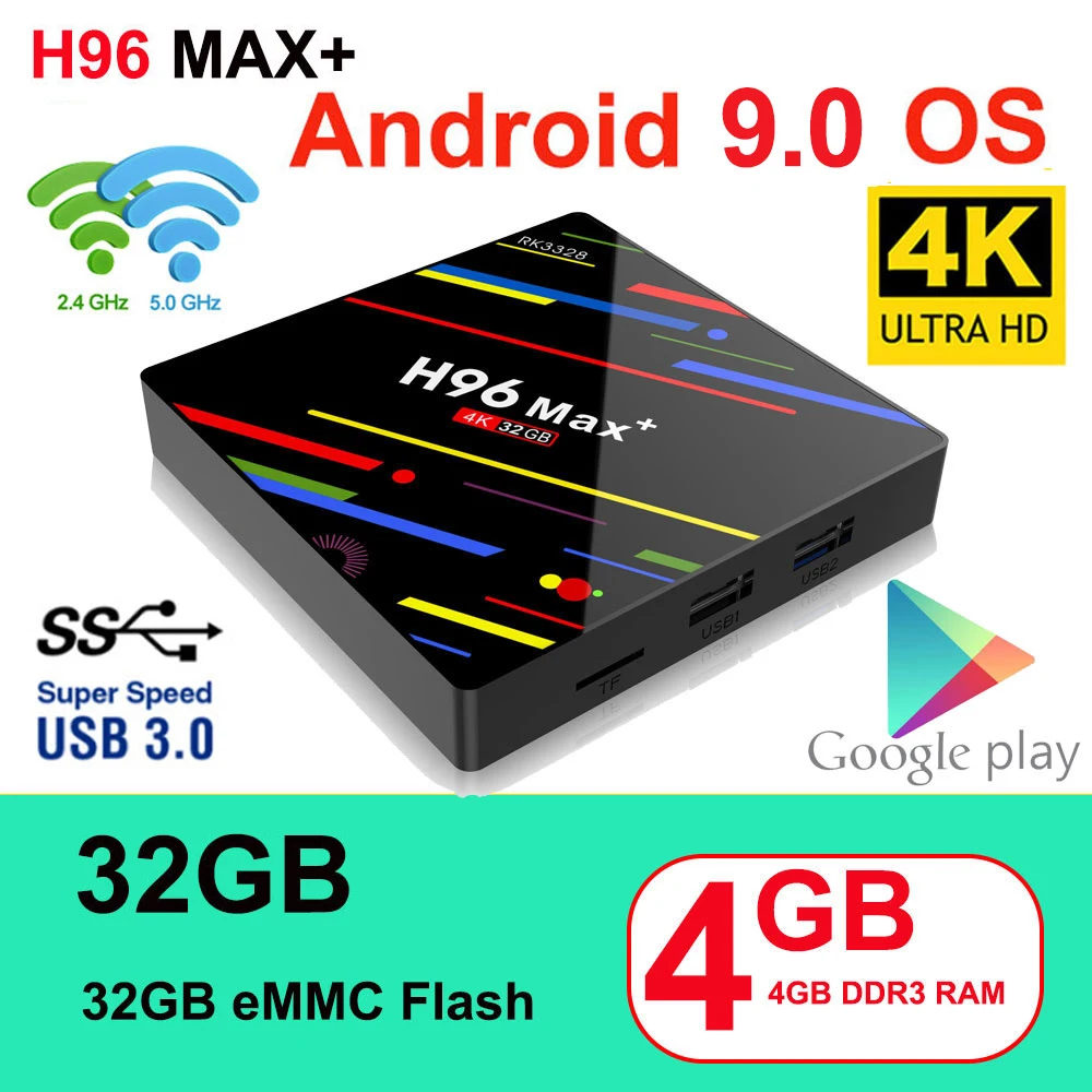 H96 Max Plus Android Smart tv Box 9 0 RK3328 4 Гб ОЗУ 32 ПЗУ ТВ приставка 2 4G &amp 5G двойной Wifi 4K Full HD