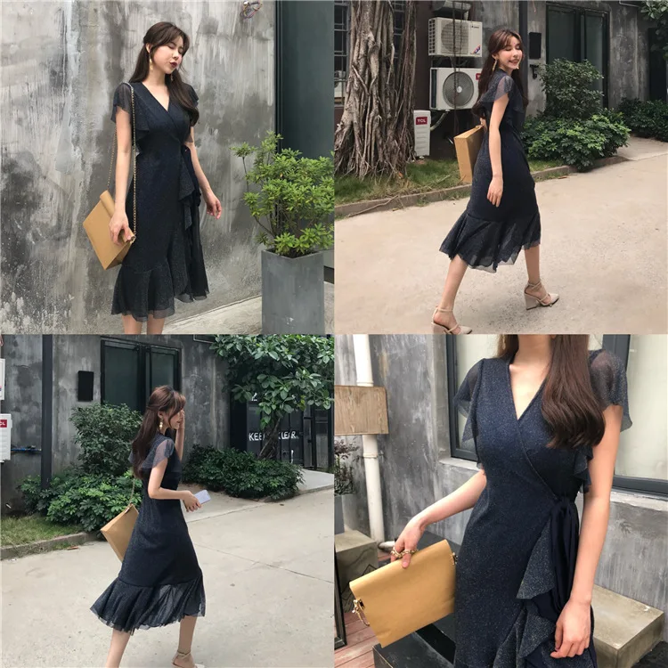 Женское летнее платье с оборками и русалкой элегантное винтажное вечернее