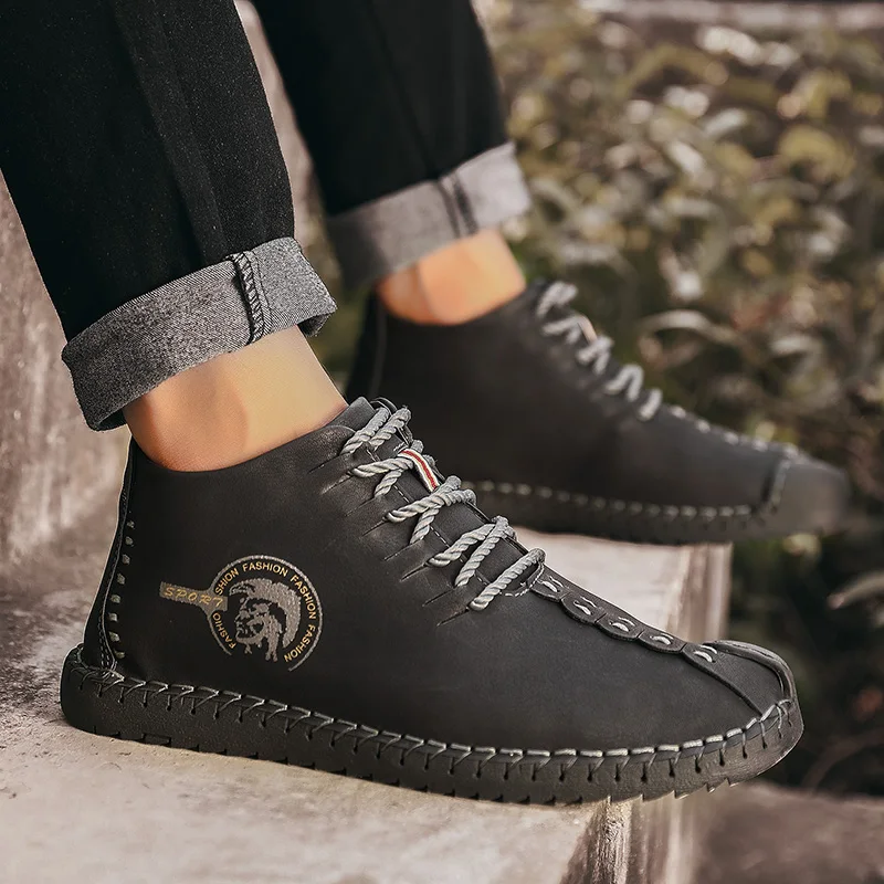 Quality Men Leather Boots Brand Fashion Ankle Shoes Warm Fur Lining Man Winter Casual Plus Size 38-48 | Обувь