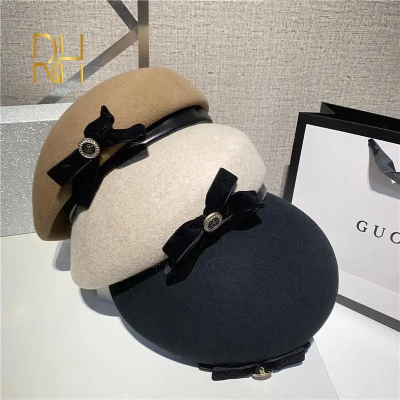 Женский винтажный шерстяной берет фетровая шляпа с бантом для церкви и