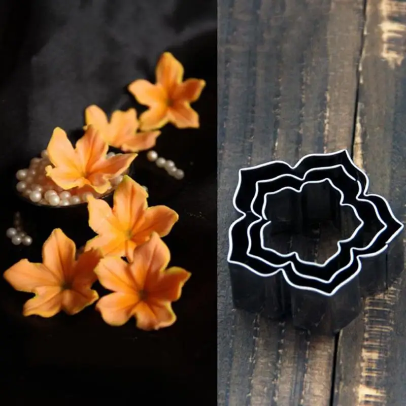 3pcs Lotus Cut Mould Stainless Steel Fondant Flower Styling Tool Biscuit Cutter Cake Baking Decorating Kit Pastry | Дом и сад