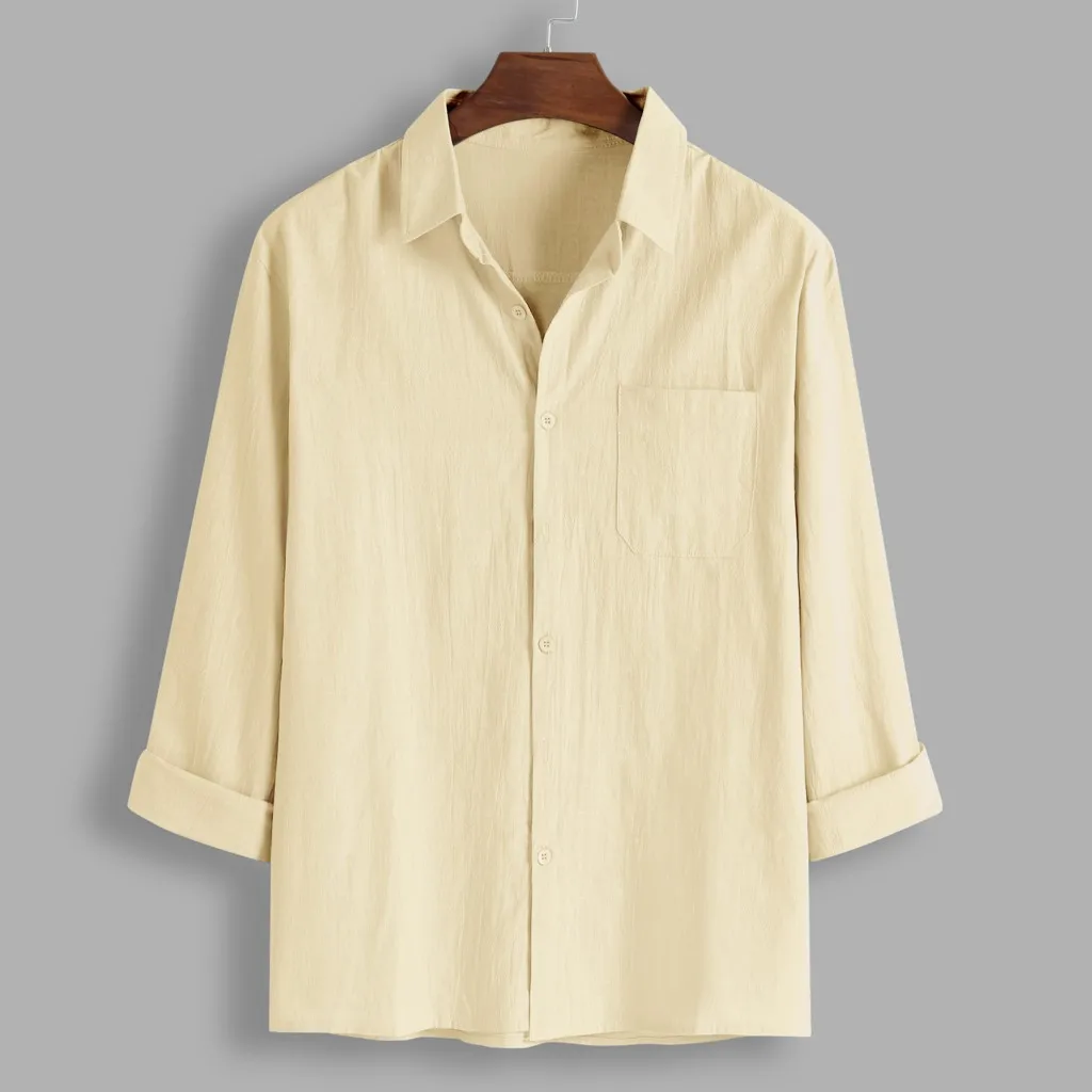 Мужские рубашки мешковатые хлопковые футболки с карманом и длинным рукавом в